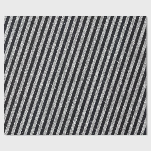 Modernes Schwarz-Silber-Glitzer-Streifenmuster Geschenkpapier (Flach)