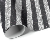 Modernes Schwarz-Silber-Glitzer-Streifenmuster Geschenkpapier (Rolleneckpunkt)