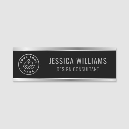 Modernes Schwarz-Silber-Logo Namensschild (Vorderseite)