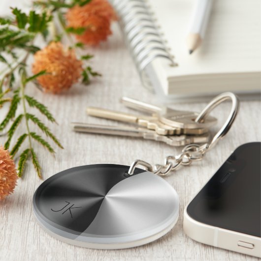 Modernes Schwarz & Silber-Metallic-Design USB-Char Schlüsselanhänger (Vorderseite rechts)