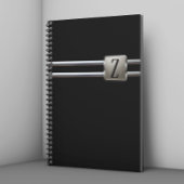 Modernes Schwarz-Silber-Monogramm-Metall Notizblock