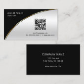Modernes Schwarz Silver QR Elegantes Beruflich Visitenkarte (Vorne/Hinten)