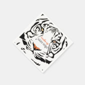 Modernes schwarz Tiger Gelb Augen Orangennarbenpap Serviette (Ecke)