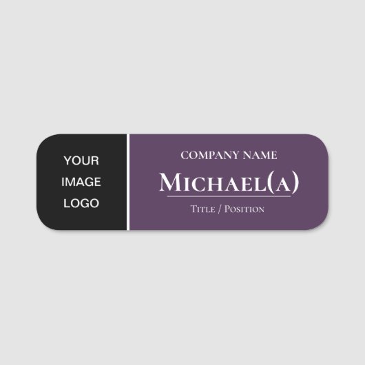 Modernes Schwarz und Acai Violet Lila: Business LO Namensschild (Vorderseite)