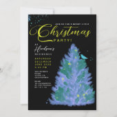 Modernes Schwarz und Blau frohe Weihnachtsbaum Par Einladung (Vorderseite)
