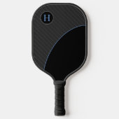 Modernes Schwarz und Blau mit Streifen Monogramm Pickleball Schläger (Vorderseite)