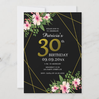 Modernes Schwarz und Gold, 30. Geburtstag Einladung