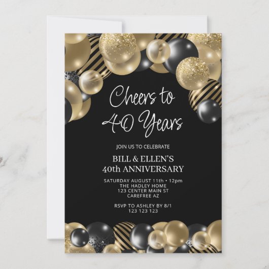 Modernes Schwarz und Gold 40 Jahre alt Einladung (Vorderseite)