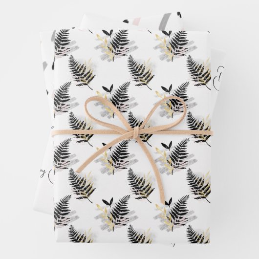 Modernes Schwarz und Gold auf Weiß koordiniert Geschenkpapier Set (Beispiel)