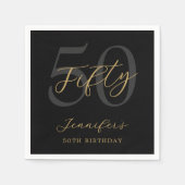 Modernes Schwarz und Gold Elegant 50. Geburtstag Serviette (Vorderseite)