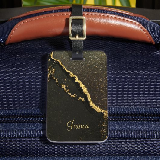 Modernes Schwarz und Gold Gepäckanhänger (Vorderseite Insitu 2)