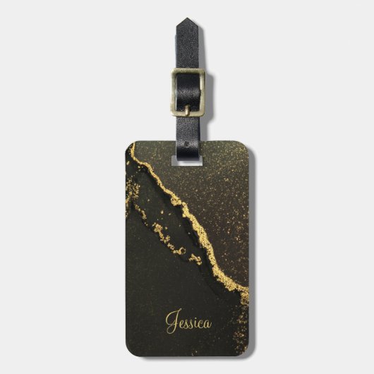 Modernes Schwarz und Gold Gepäckanhänger (Vorderseite vertikal)