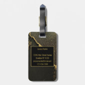 Modernes Schwarz und Gold Gepäckanhänger (Rückseite vertikal)