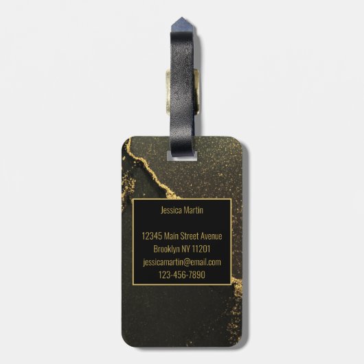 Modernes Schwarz und Gold Gepäckanhänger (Rückseite vertikal)