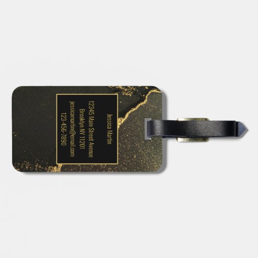 Modernes Schwarz und Gold Gepäckanhänger (Rückseite horizontal)