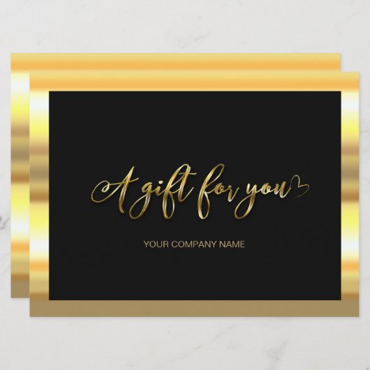 Modernes Schwarz und Gold | Logo-Geschenkgutschein (Vorne/Hinten)