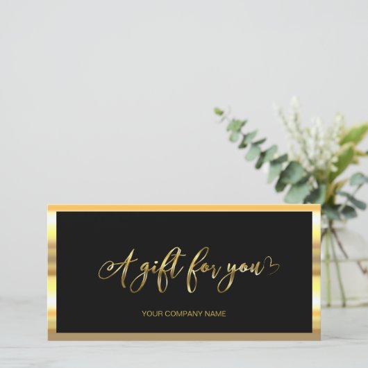Modernes Schwarz und Gold | Logo-Geschenkgutschein (Stehend Vorderseite)