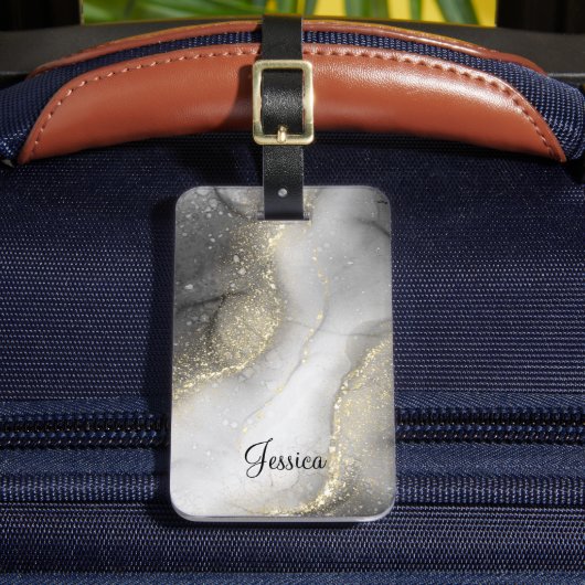 Modernes Schwarz und Gold marmoriert Gepäckanhänger (Vorderseite Insitu 2)