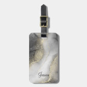 Modernes Schwarz und Gold marmoriert Gepäckanhänger (Vorderseite vertikal)