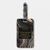 Modernes Schwarz und Gold marmoriert Gepäckanhänger (Rückseite vertikal)