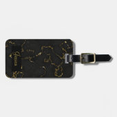 Modernes Schwarz und Gold marmoriert Gepäckanhänger (Vorderseite horizontal)