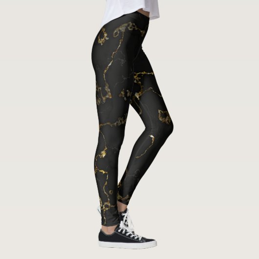 Modernes Schwarz und Gold marmoriert Leggings (Rechts)