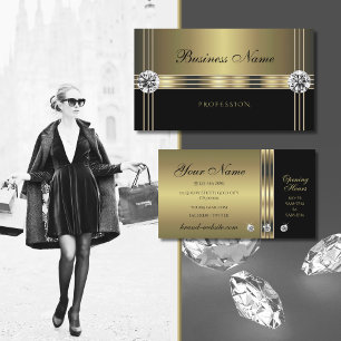 Modernes Schwarz und Gold mit glühenden Diamanten Visitenkarte