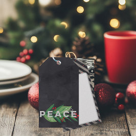 Modernes Schwarz und Grün mit Holly Berry Peace Geschenkanhänger