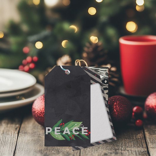 Modernes Schwarz und Grün mit Holly Berry Peace Geschenkanhänger
