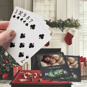 Modernes Schwarz und Grün mit Holly Berry Peace Spielkarten