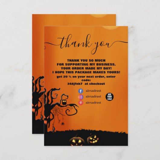Modernes Schwarz und Orange Halloween Dankeskarte (Vorne/Hinten)