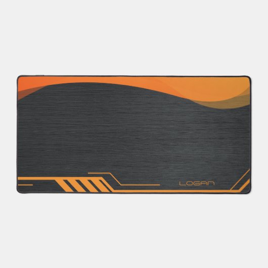 Modernes Schwarz und Orange Personalisiert Schreibtischunterlage (Vorderseite)