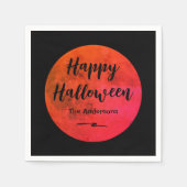 Modernes Schwarz und Orange Vollmond Happy Hallowe Serviette (Vorderseite)