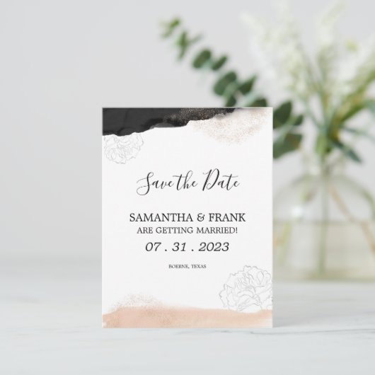 Modernes Schwarz und Rosa Save the Date (Stehend Vorderseite)