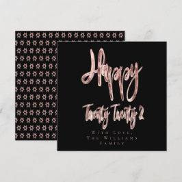 Modernes Schwarz und Rose Gold Happy New Year 2022 Feiertagskarte