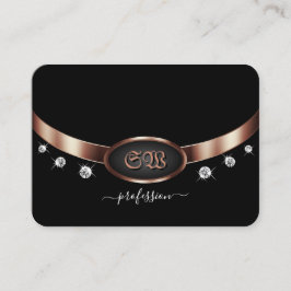 Modernes Schwarz und Rose Gold mit Monogram Juwele Visitenkarte