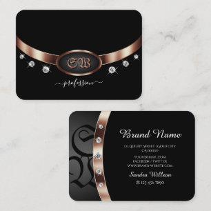 Modernes Schwarz und Rose Gold mit Monogram Juwele Visitenkarte