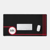 Modernes Schwarz und Rot Mit Monogramm Schreibtischunterlage (Tastatur & Maus)