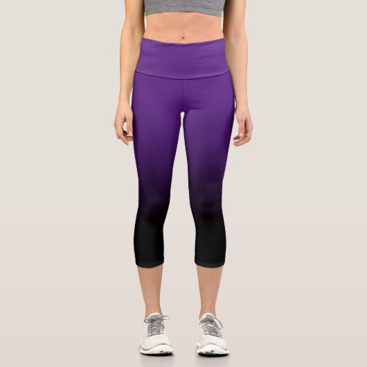 Modernes Schwarz und Royal Lila Ombre Capri Leggings (Vorderseite)