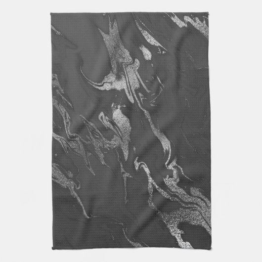 Modernes Schwarz- und Silbermarmormuster Geschirrtuch (Vertikal)