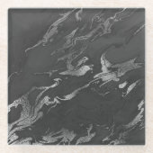 Modernes Schwarz- und Silbermarmormuster Glasuntersetzer (Vorderseite)