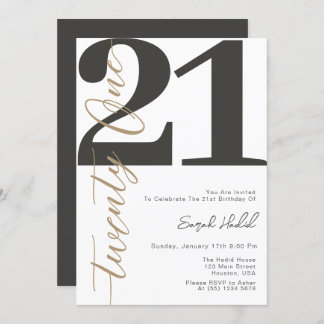 Modernes Schwarz und Weiß 21. Geburtstag Einladung