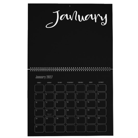 Modernes Schwarz und Weiß gefüllt Kalender (Jan 2027)