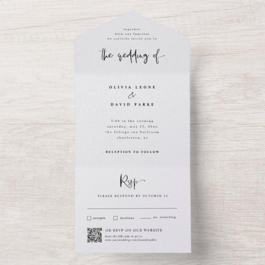 Modernes Schwarz und Weiß | HochzeitQR-Code All In One Einladung (Innen Boden)