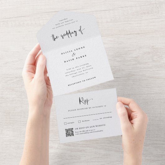 Modernes Schwarz und Weiß | HochzeitQR-Code All In One Einladung (Abreißen)