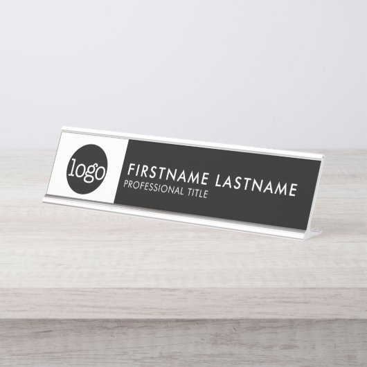 Modernes Schwarz und Weiß - Logo, Name, Titel hinz Schreibtischnamensplakette (Vorderseite )