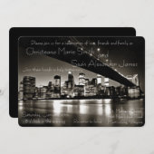 Modernes Schwarz und Weiß New York in der Nacht Einladung (Vorne/Hinten)