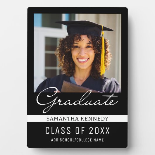 Modernes Schwarz/Weiß 2025 Abschluss Foto Fotoplatte (Vorderseite)