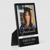 Modernes Schwarz/Weiß 2025 Abschluss Foto Fotoplatte (Seite)