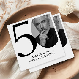 Modernes Schwarz & Weiß 50. Foto Geburtstag Serviette